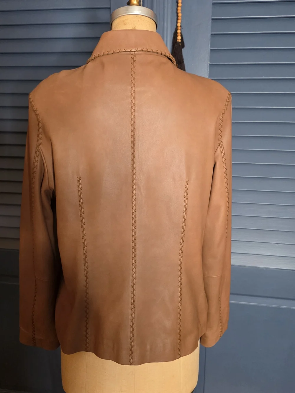 Michael Kors NWOT Cognac Tan Genuine Leather Jacket Stitch Detail